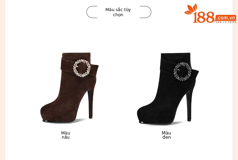 Boot nữ cổ cao ôm bắp chân mũi nhọn gót siêu cao đế platform da cừu thật phong cách Âu Mỹ — nhung đen chi tiết 1