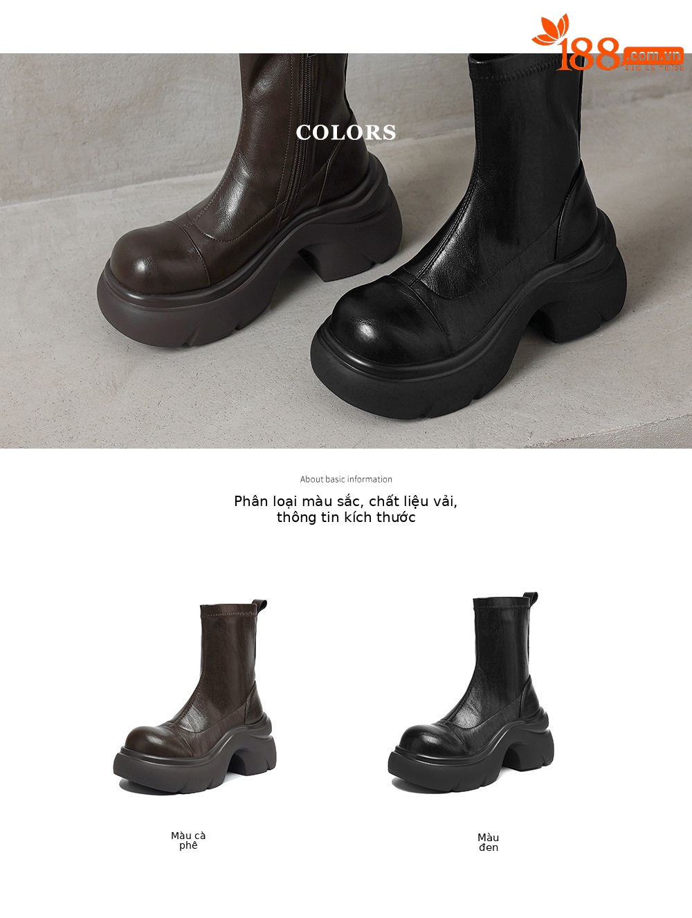 Boot nữ cổ thấp đế dày gót vuông co giãn da thật mùa thu đông — Lớp lót nhung màu nâu, nhung đen, Li đơn màu nâu, Lớp lót đơn màu đen chi tiết 5