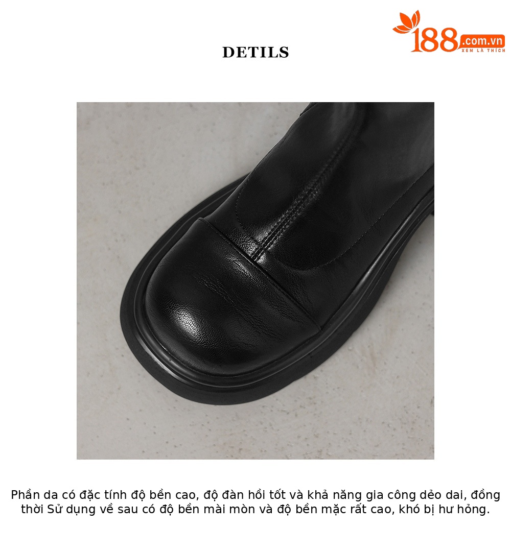 Boot nữ cổ thấp đế dày gót vuông co giãn da thật mùa thu đông — Lớp lót nhung màu nâu, nhung đen, Li đơn màu nâu, Lớp lót đơn màu đen chi tiết 19