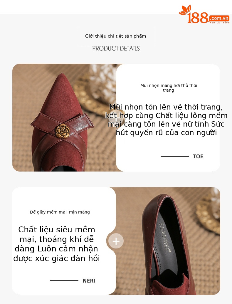 Giày cao gót nữ mũi nhọn đế platform da lộn kiểu bướm — nhung đen chi tiết 1