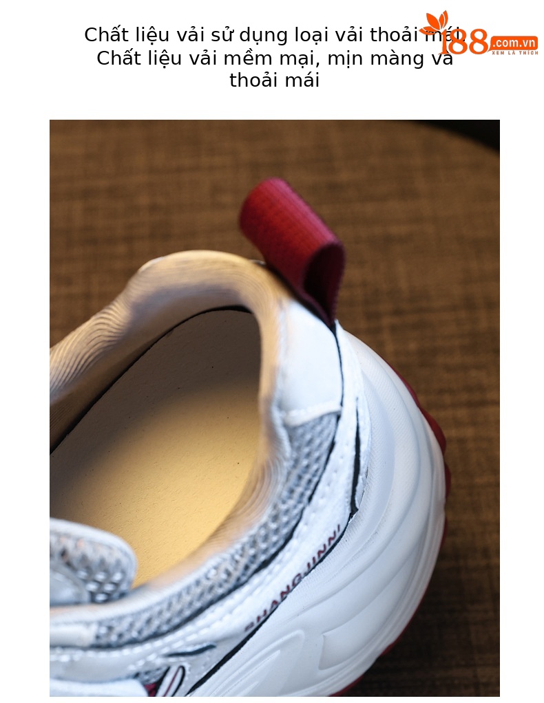 Giày sneaker nữ đế dày lưới nhẹ nâng chiều cao 9 cm — xám đỏ chi tiết 8
