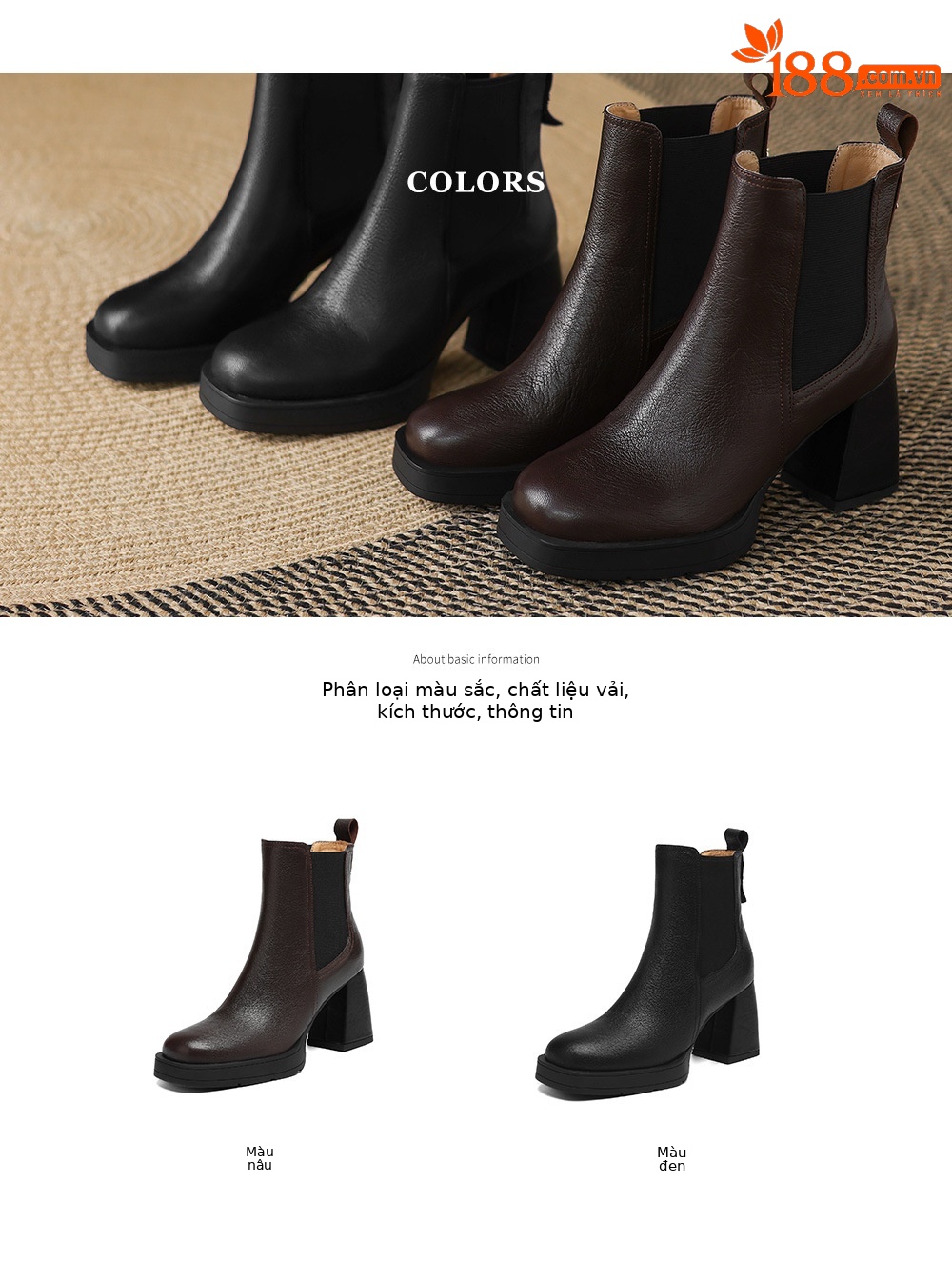 Boot Chelsea cổ ngắn mũi vuông da dê mềm, gót dày platform, phong cách cổ điển, dáng slip-on thu đông — nhung đen, Nhung nâu, Lớp lót đơn màu đen, Lớp lót đơn màu nâu chi tiết 5