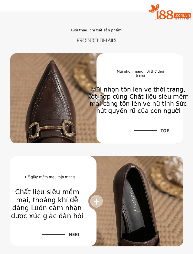Giày cao gót nữ đế xuồng mũi nhọn khóa kim loại siêu cao gót — nâu chi tiết 1