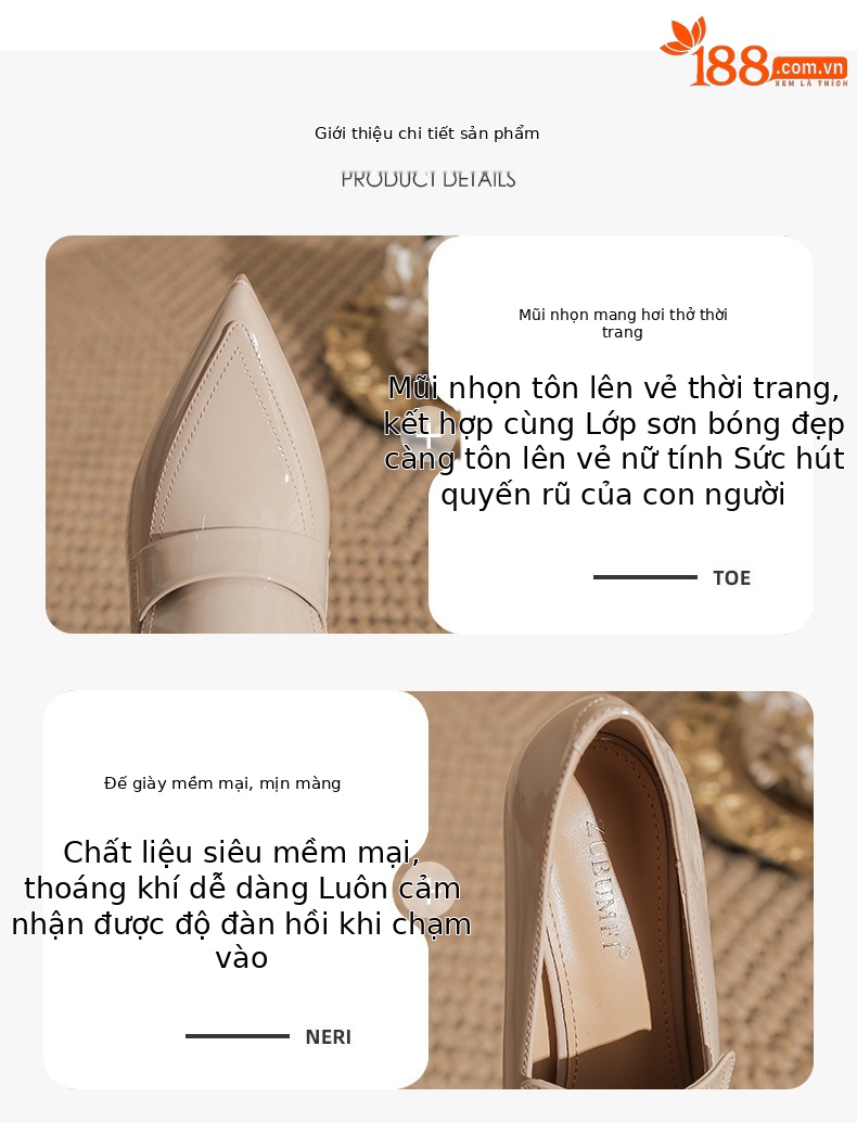 Giày cao gót mũi nhọn preppy đế xuồng chống thấm nước — nhung đen chi tiết 1