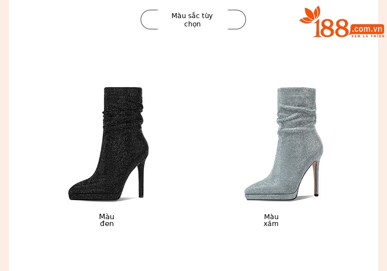 Boot cao gót nữ mũi nhọn da cừu thật, gót siêu cao 12 cm, phong cách Pháp – Hàn Quốc, xếp li đơn giản — nhung đen chi tiết 1