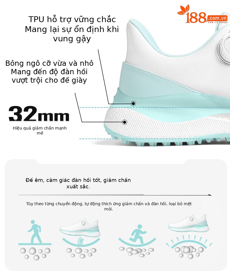 Giày Golf Nữ PGM Chống Thấm Nước Đế Bỏng Ngô Co Giãn Cao Tăng Chiều Cao — Kem muối biển-[Siêu chống nước/Đế giữa bỏng ngô/Giày chống trượt được cấp bằng sáng chế] XZ435, Kem đường bột-[siêu chống thấm nước/đế giữa bỏng ngô/gai chống trượt được cấp bằng sáng chế] XZ435 chi tiết 7