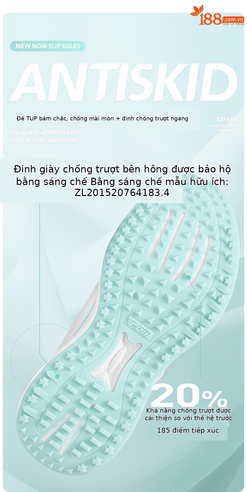 Giày Golf Nữ PGM Chống Thấm Nước Đế Bỏng Ngô Co Giãn Cao Tăng Chiều Cao — Kem muối biển-[Siêu chống nước/Đế giữa bỏng ngô/Giày chống trượt được cấp bằng sáng chế] XZ435, Kem đường bột-[siêu chống thấm nước/đế giữa bỏng ngô/gai chống trượt được cấp bằng sáng chế] XZ435 chi tiết 8