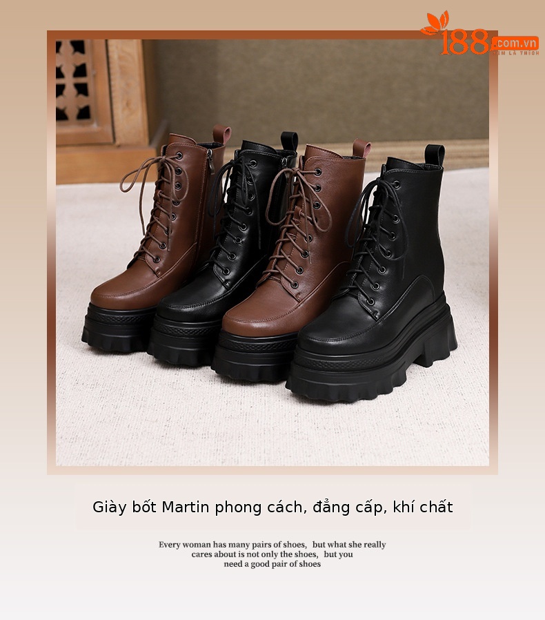 Boot nữ đế tăng chiều cao 10cm dây buộc mùa thu đông — Lớp lót nhung đen, Lớp lót đơn màu nâu sẫm, Lớp lót đơn màu đen, Lớp lót nhung màu nâu sẫm chi tiết 2