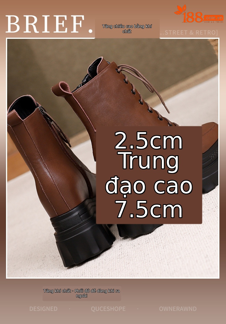 Boot nữ đế tăng chiều cao 10cm dây buộc mùa thu đông — Lớp lót nhung đen, Lớp lót đơn màu nâu sẫm, Lớp lót đơn màu đen, Lớp lót nhung màu nâu sẫm chi tiết 3