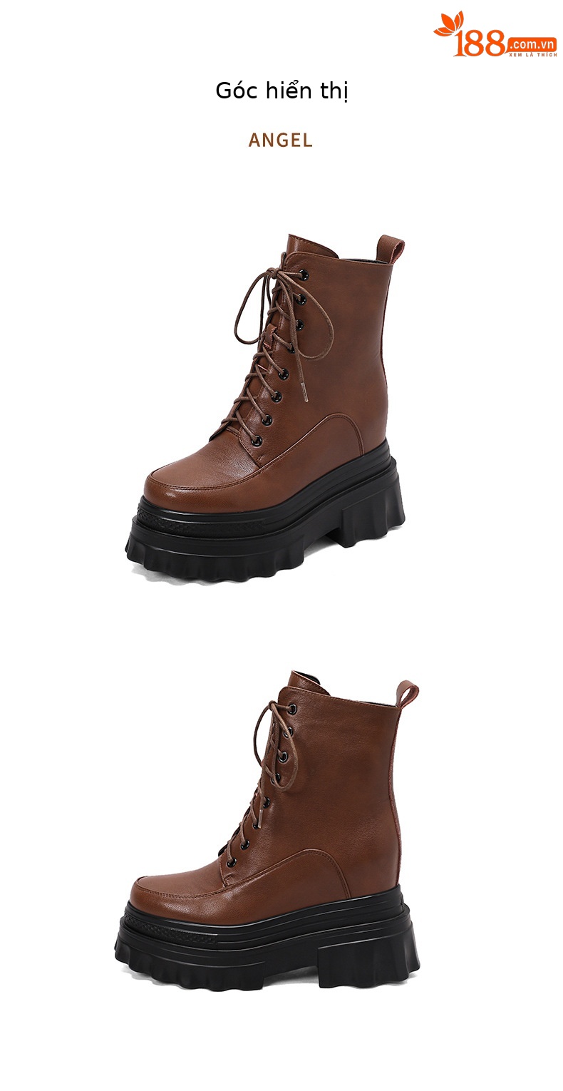 Boot nữ đế tăng chiều cao 10cm dây buộc mùa thu đông — Lớp lót nhung đen, Lớp lót đơn màu nâu sẫm, Lớp lót đơn màu đen, Lớp lót nhung màu nâu sẫm chi tiết 23
