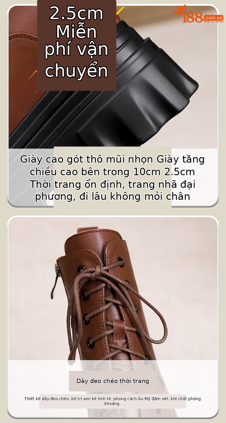 Boot nữ đế tăng chiều cao 10cm dây buộc mùa thu đông — Lớp lót nhung đen, Lớp lót đơn màu nâu sẫm, Lớp lót đơn màu đen, Lớp lót nhung màu nâu sẫm chi tiết 17