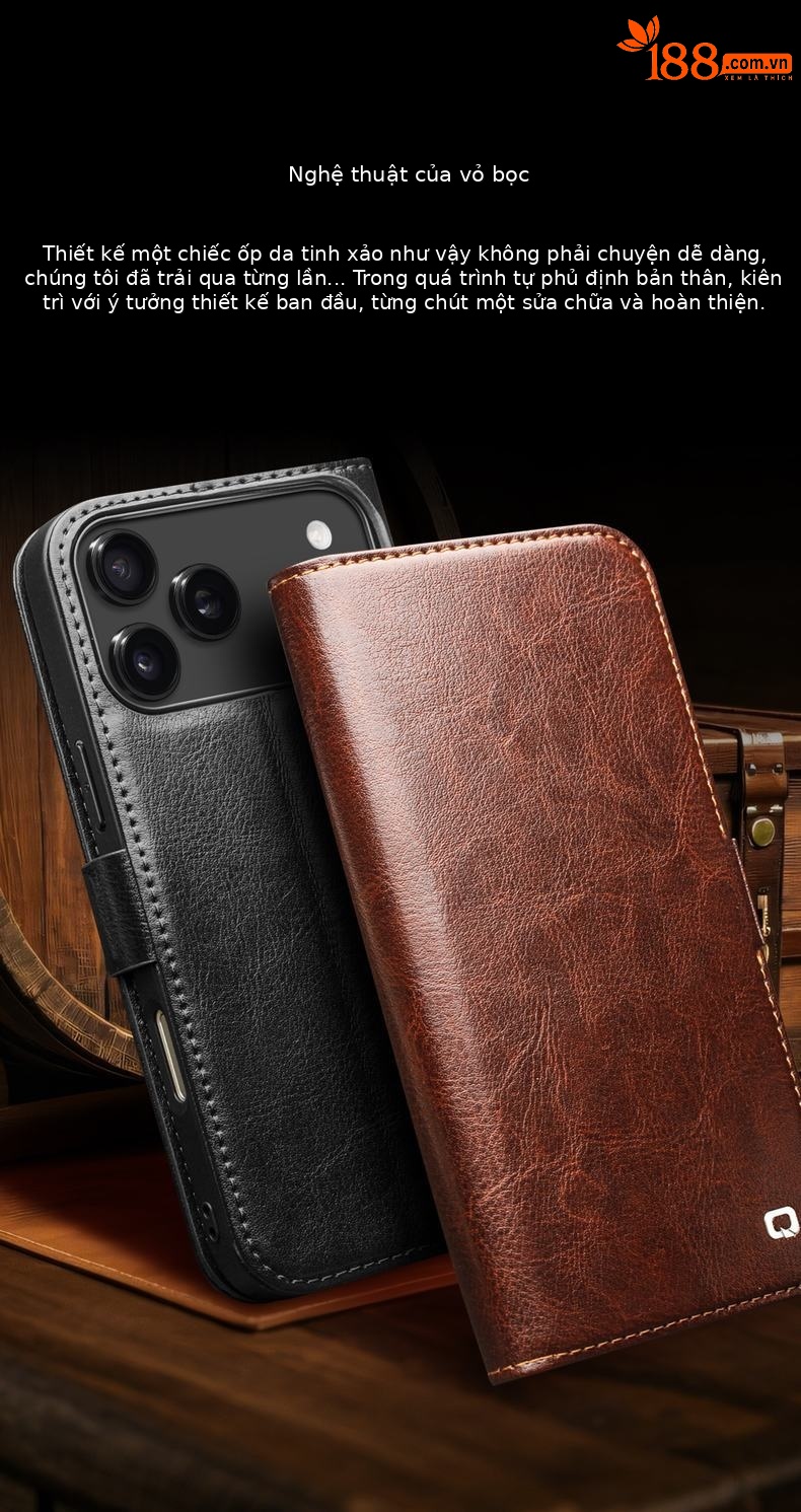 Ốp lưng da thật iPhone 17 Pro Max dạng gập nắp có khe thẻ, nam châm từ, chân đế — iPhone17 Pro max khóa từ cổ điển nâu đậm, iPhone17 Pro max khóa từ cổ điển đen, iPhone17 Pro khóa từ cổ điển nâu đậm, iPhone17 Pro khóa từ cổ điển đen chi tiết 4