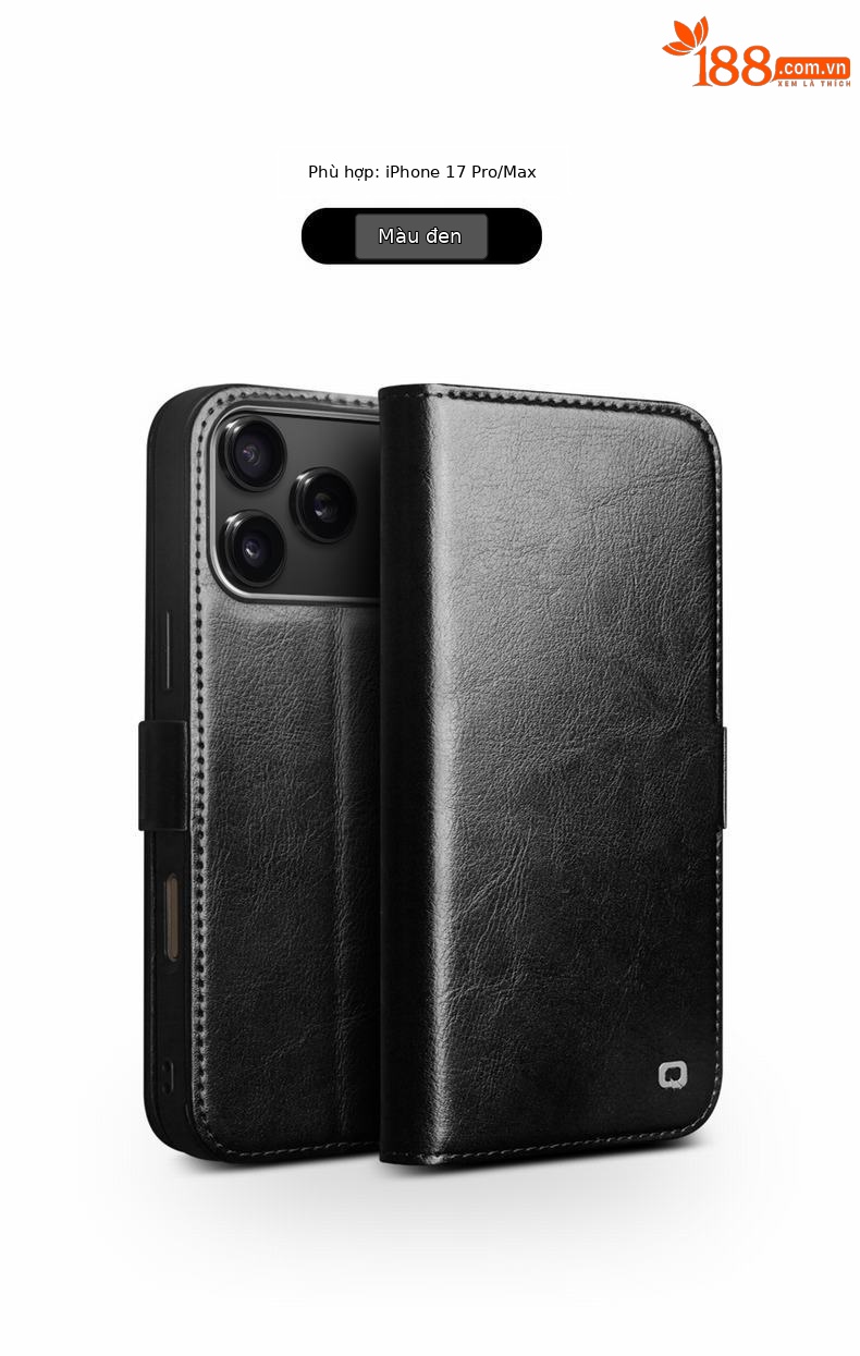 Ốp lưng da thật iPhone 17 Pro Max dạng gập nắp có khe thẻ, nam châm từ, chân đế — iPhone17 Pro max khóa từ cổ điển nâu đậm, iPhone17 Pro max khóa từ cổ điển đen, iPhone17 Pro khóa từ cổ điển nâu đậm, iPhone17 Pro khóa từ cổ điển đen chi tiết 8