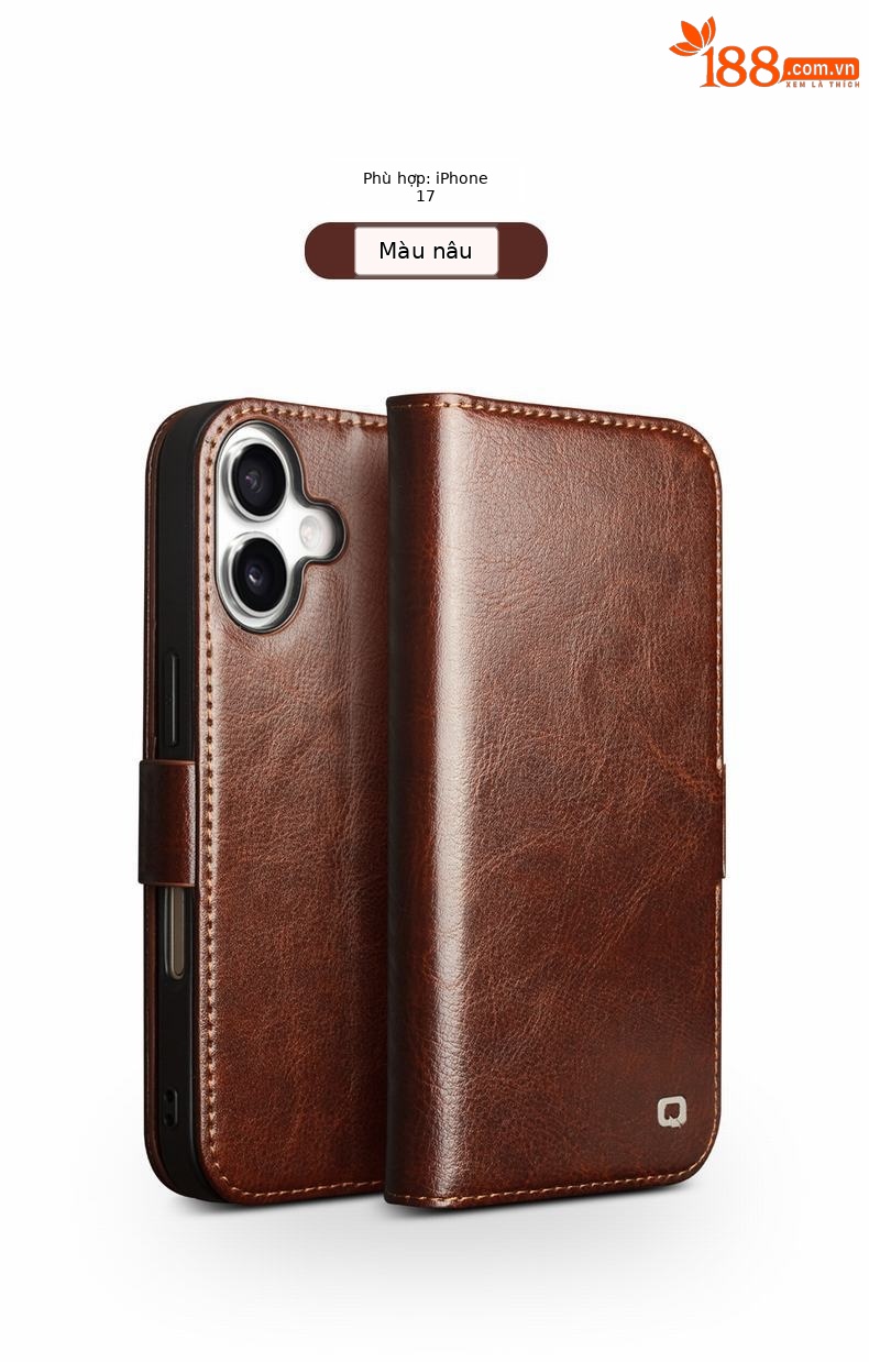 Ốp lưng da thật iPhone 17 Pro Max dạng gập nắp có khe thẻ, nam châm từ, chân đế — iPhone17 Pro max khóa từ cổ điển nâu đậm, iPhone17 Pro max khóa từ cổ điển đen, iPhone17 Pro khóa từ cổ điển nâu đậm, iPhone17 Pro khóa từ cổ điển đen chi tiết 11