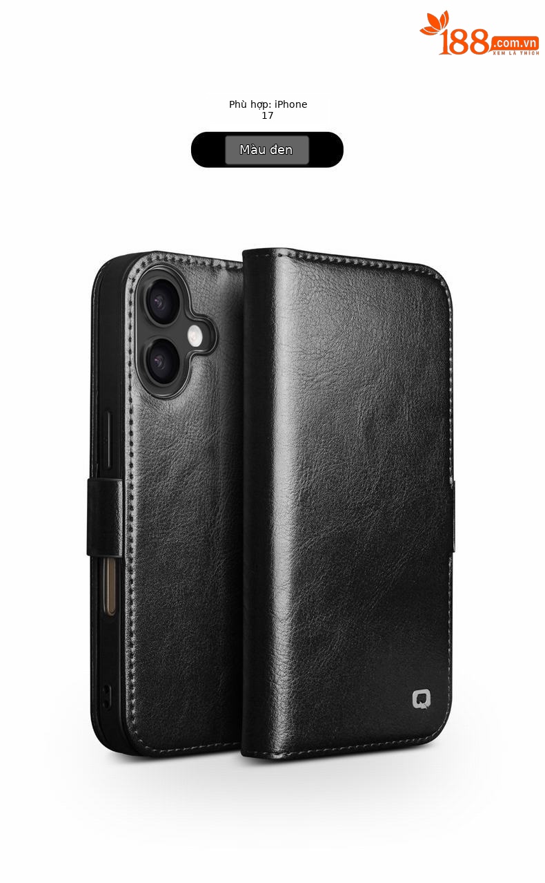 Ốp lưng da thật iPhone 17 Pro Max dạng gập nắp có khe thẻ, nam châm từ, chân đế — iPhone17 Pro max khóa từ cổ điển nâu đậm, iPhone17 Pro max khóa từ cổ điển đen, iPhone17 Pro khóa từ cổ điển nâu đậm, iPhone17 Pro khóa từ cổ điển đen chi tiết 12