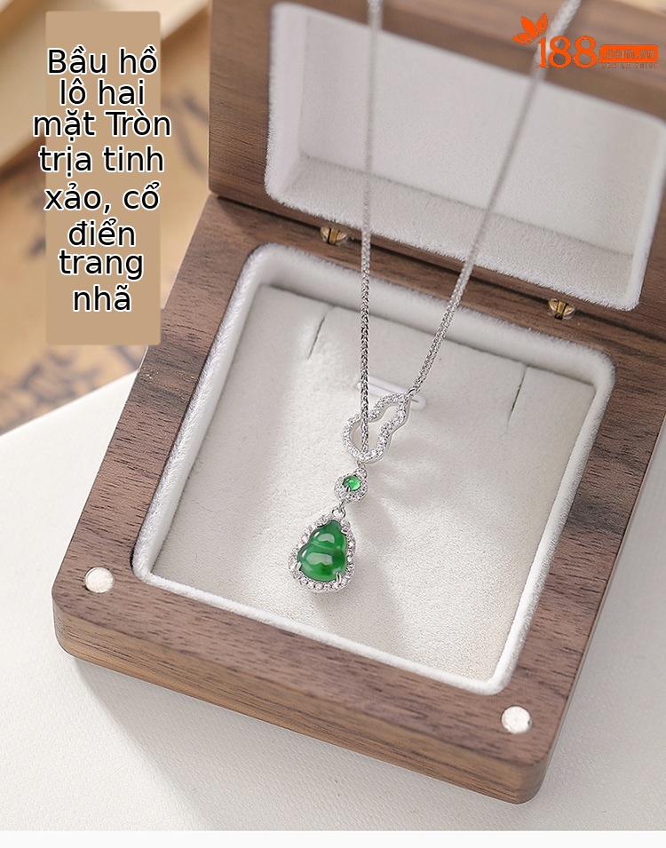 Dây chuyền mặt hồ lô bạc S925 đính ngọc bích tự nhiên hai mặt — Bộ dây chuyền (kèm dây) chi tiết 1