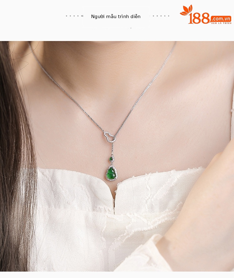 Dây chuyền mặt hồ lô bạc S925 đính ngọc bích tự nhiên hai mặt — Bộ dây chuyền (kèm dây) chi tiết 4