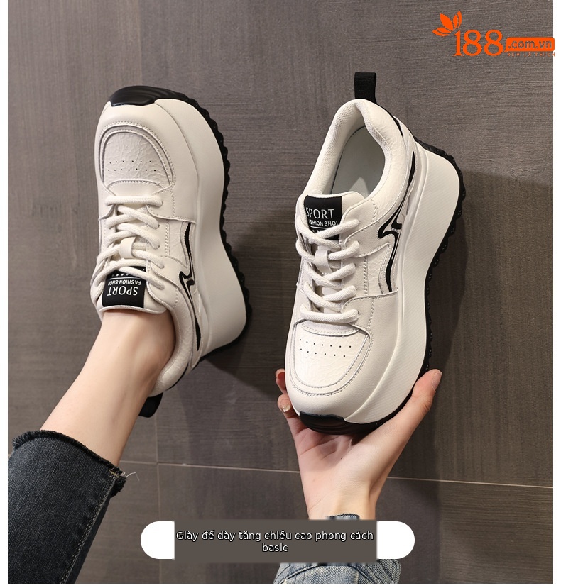 Giày sneaker nữ đế dày tăng chiều cao, phong cách thể thao trắng đa năng — Cơm trắng mơ chi tiết 1