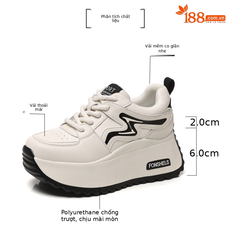 Giày sneaker nữ đế dày tăng chiều cao, phong cách thể thao trắng đa năng — Cơm trắng mơ chi tiết 3