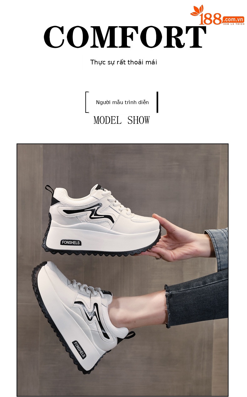 Giày sneaker nữ đế dày tăng chiều cao, phong cách thể thao trắng đa năng — Cơm trắng mơ chi tiết 11