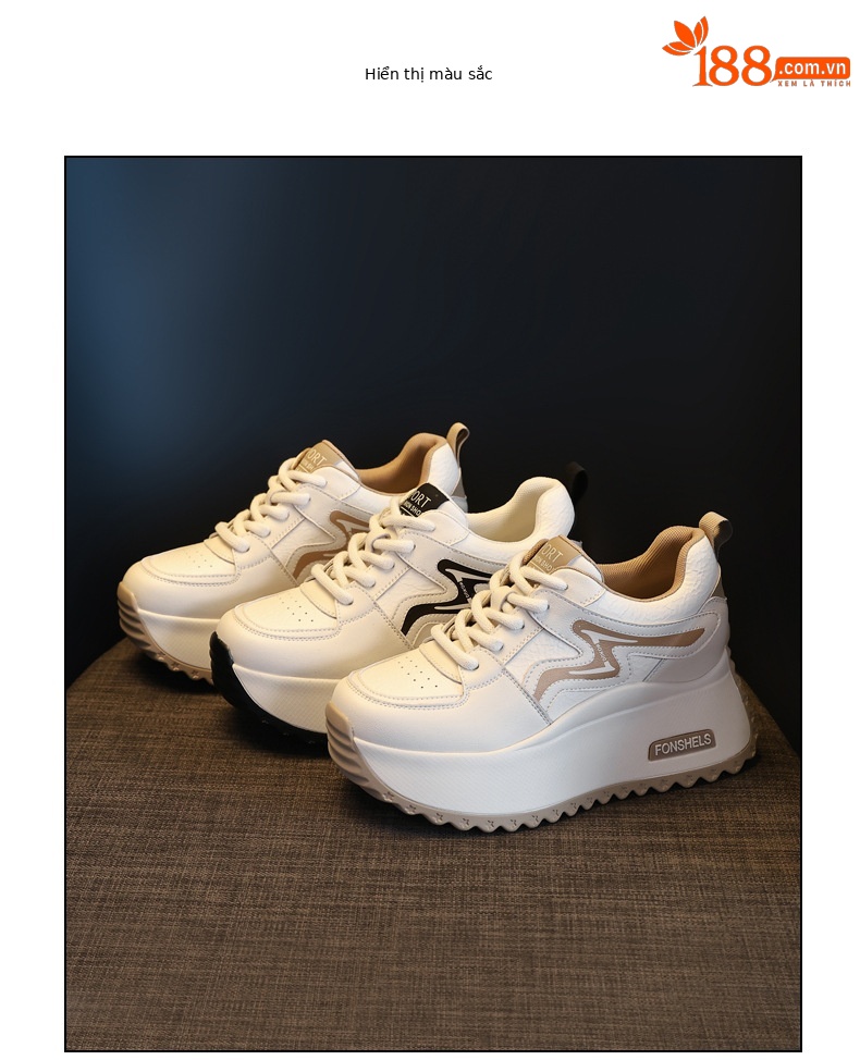 Giày sneaker nữ đế dày tăng chiều cao, phong cách thể thao trắng đa năng — Cơm trắng mơ chi tiết 18