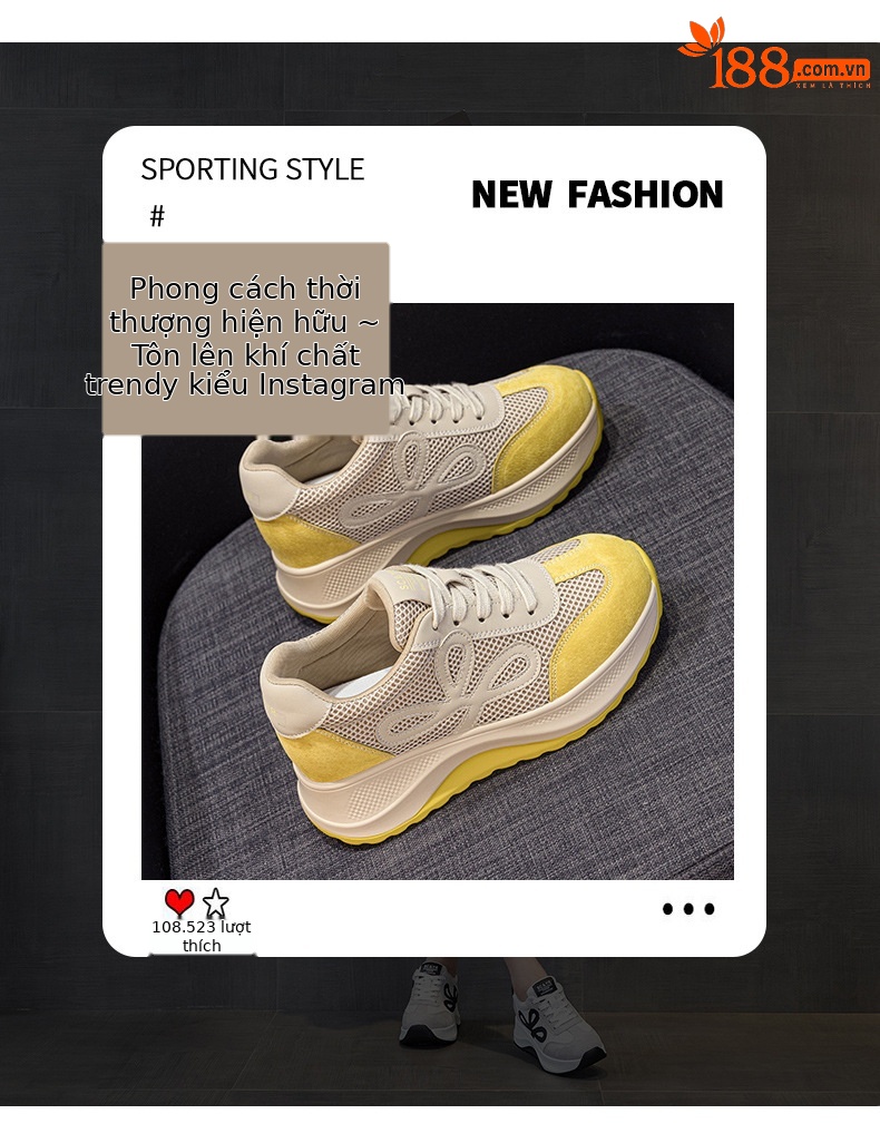 Giày sneaker nữ đế dày phong cách Đức phối da lộn màu đỏ Ancola — M2915 mạng đôi màu vàng, M2915- Mạng trong suốt 1m màu, M2915-1 lưới trong suốt màu vàng, M2915 mạng kép màu đỏ chi tiết 3