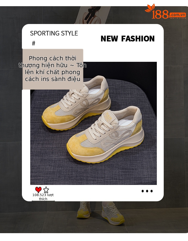Giày sneaker nữ đế dày phong cách Đức phối da lộn màu đỏ Ancola — M2915 mạng đôi màu vàng, M2915- Mạng trong suốt 1m màu, M2915-1 lưới trong suốt màu vàng, M2915 mạng kép màu đỏ chi tiết 11