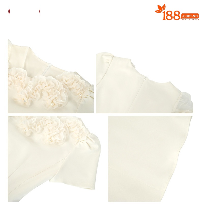 Váy maxi nữ thiết kế kiểu Pháp, trễ vai cánh hoa, ôm eo, xòe nhẹ — mơ chi tiết 3