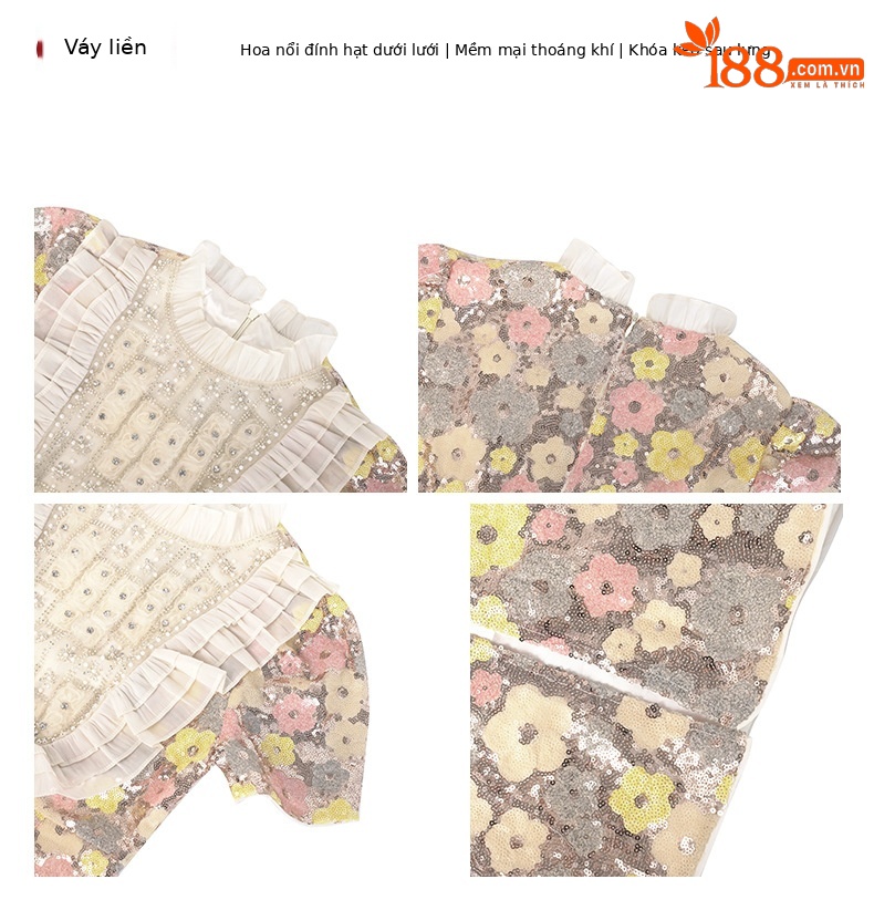 Đầm ôm body nữ thiết kế Pháp họa tiết hoa đính sequin — màu chi tiết 3
