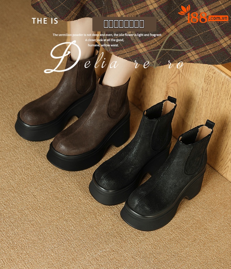 Giày boot Chelsea nữ cổ thun đế dày 10 cm chống nước mùa thu đông — đen, nâu sẫm chi tiết 2