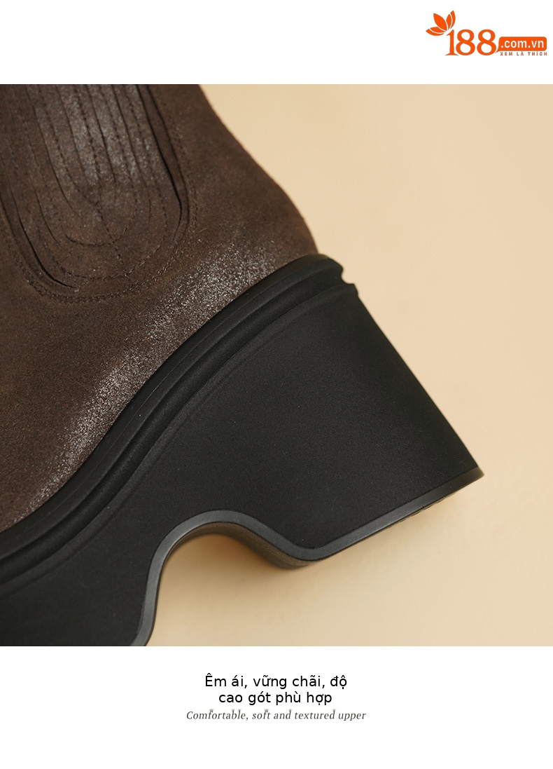 Giày boot Chelsea nữ cổ thun đế dày 10 cm chống nước mùa thu đông — đen, nâu sẫm chi tiết 13