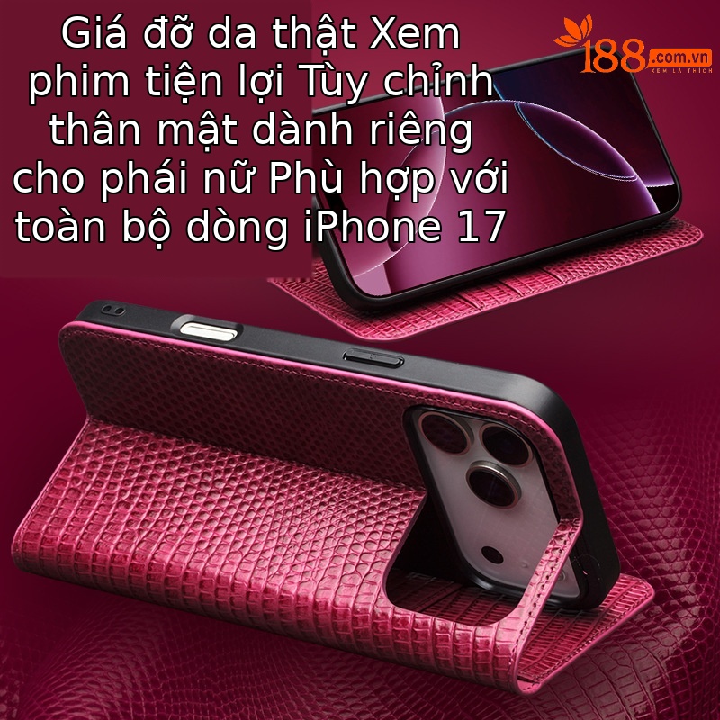 Ốp lưng da thật Qiali cho iPhone 17 Pro Max dạng flip chống rơi, bảo vệ thẻ — iPhone17 cá sấu không khí hoa hồng đỏ