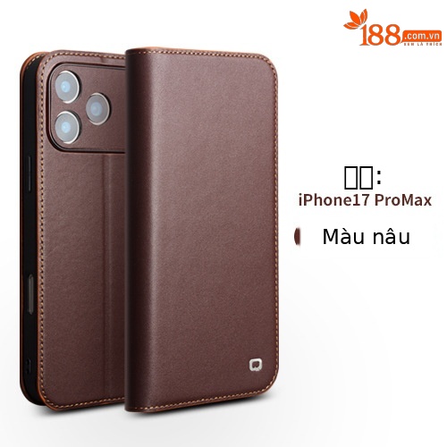 Ốp lưng da thật Qiali cho iPhone 17 Pro Max, dạng gập bảo vệ toàn diện, chống rơi, có khe đựng thẻ — iPhone17 pro max classic thế hệ thứ hai màu nâu, iPhone17 pro max classic thế hệ thứ hai màu đen, iPhone17 pro max classic thế hệ thứ hai màu đỏ, iPhone17 pro classic thế hệ thứ hai màu nâu
