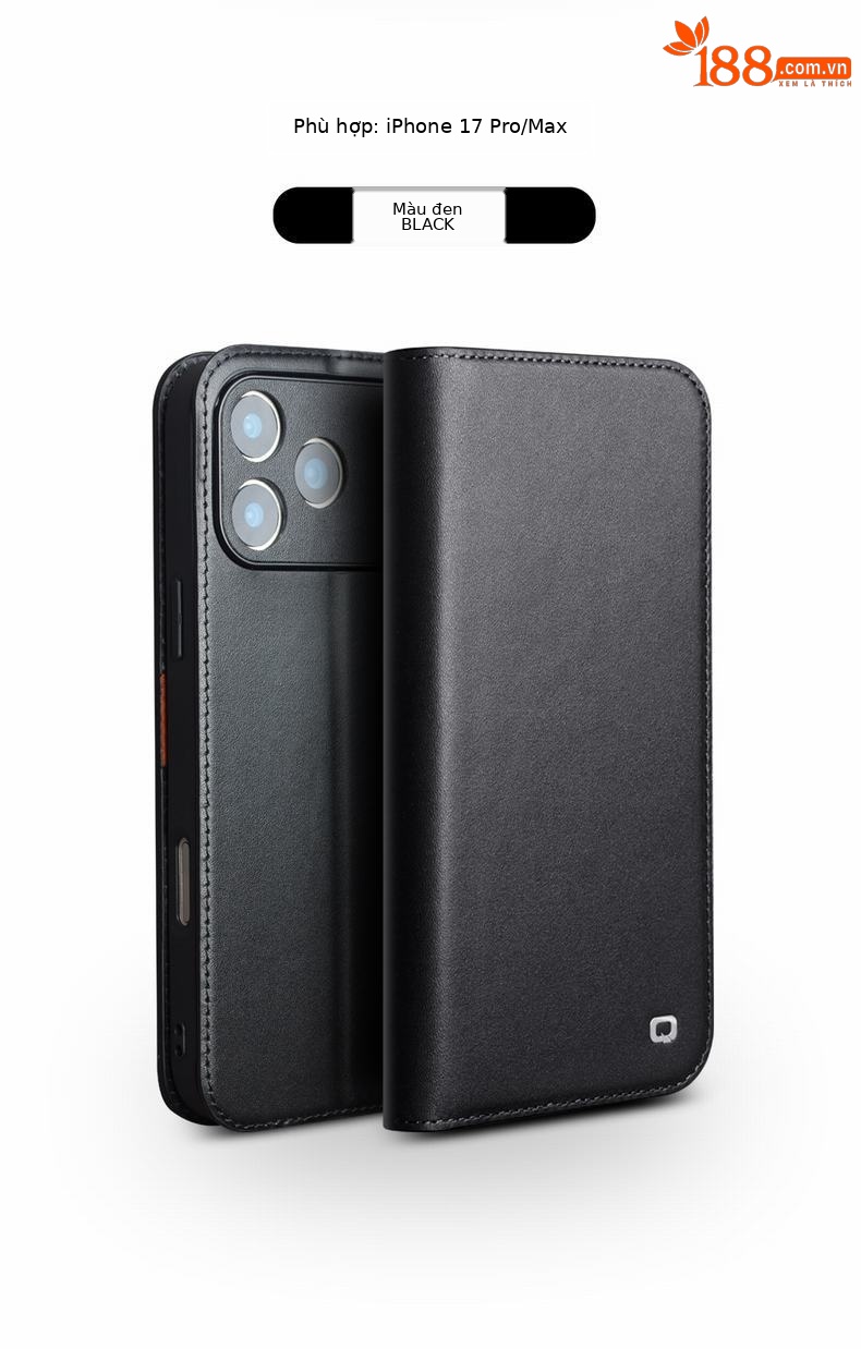 Ốp lưng da thật Qiali cho iPhone 17 Pro Max, dạng gập bảo vệ toàn diện, chống rơi, có khe đựng thẻ — iPhone17 pro max classic thế hệ thứ hai màu nâu, iPhone17 pro max classic thế hệ thứ hai màu đen, iPhone17 pro max classic thế hệ thứ hai màu đỏ, iPhone17 pro classic thế hệ thứ hai màu nâu chi tiết 11