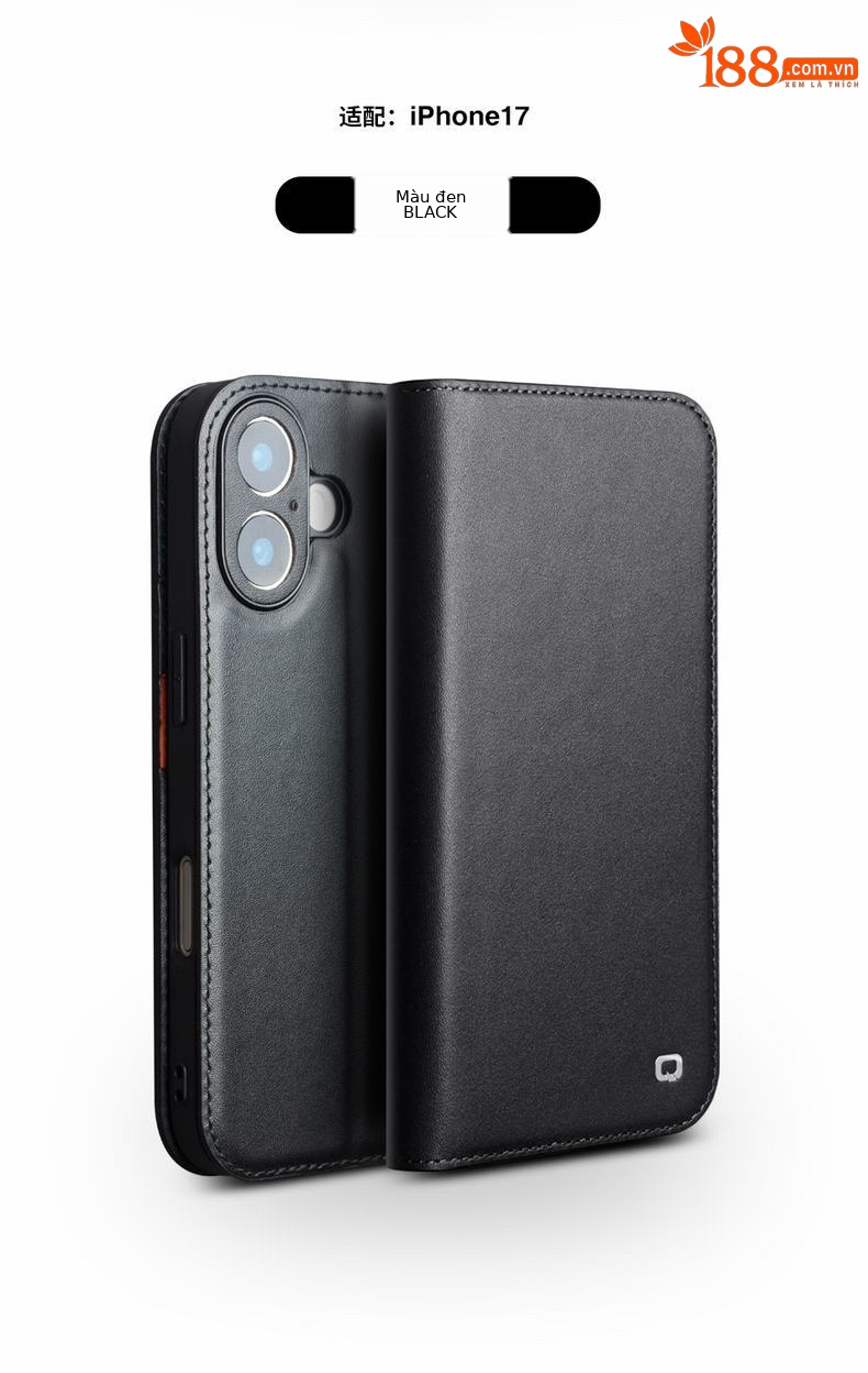 Ốp lưng da thật Qiali cho iPhone 17 Pro Max, dạng gập bảo vệ toàn diện, chống rơi, có khe đựng thẻ — iPhone17 pro max classic thế hệ thứ hai màu nâu, iPhone17 pro max classic thế hệ thứ hai màu đen, iPhone17 pro max classic thế hệ thứ hai màu đỏ, iPhone17 pro classic thế hệ thứ hai màu nâu chi tiết 15