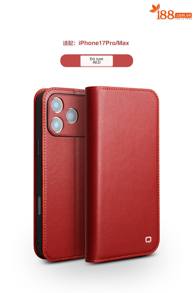 Ốp lưng da thật Qiali cho iPhone 17 Pro Max, dạng gập bảo vệ toàn diện, chống rơi, có khe đựng thẻ — iPhone17 pro max classic thế hệ thứ hai màu nâu, iPhone17 pro max classic thế hệ thứ hai màu đen, iPhone17 pro max classic thế hệ thứ hai màu đỏ, iPhone17 pro classic thế hệ thứ hai màu nâu chi tiết 16