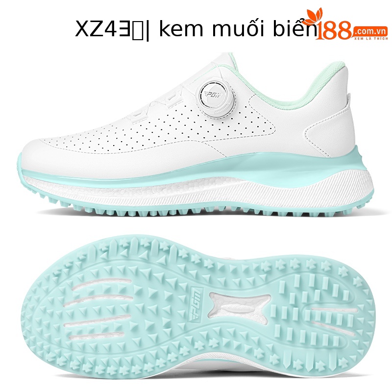 Giày golf PGM nữ lỗ thông gió mùa hè đế bắp rang tăng chiều cao — Kem muối biển-[Lỗ thông gió tản nhiệt/Đế giữa bật lên/Giày chống trượt được cấp bằng sáng chế] XZ430, Kem đường bột-[Lỗ thông gió tản nhiệt/đế giữa bỏng ngô/gai chống trượt được cấp bằng sáng chế] XZ430