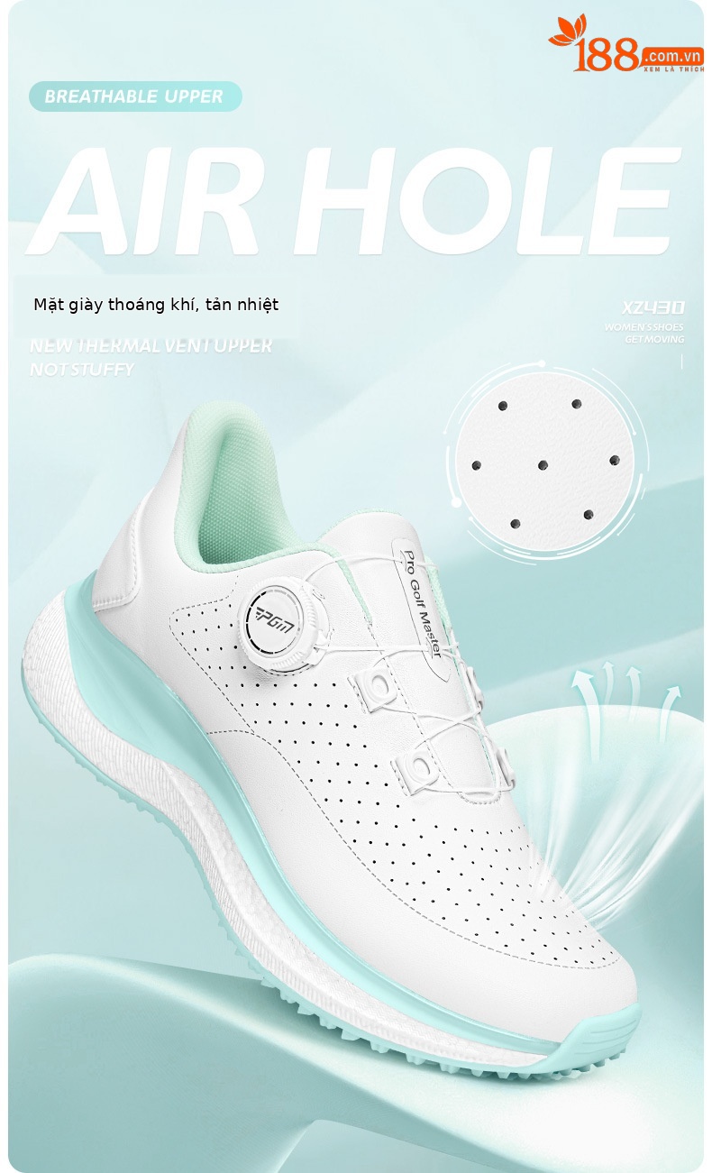 Giày golf PGM nữ lỗ thông gió mùa hè đế bắp rang tăng chiều cao — Kem muối biển-[Lỗ thông gió tản nhiệt/Đế giữa bật lên/Giày chống trượt được cấp bằng sáng chế] XZ430, Kem đường bột-[Lỗ thông gió tản nhiệt/đế giữa bỏng ngô/gai chống trượt được cấp bằng sáng chế] XZ430 chi tiết 5