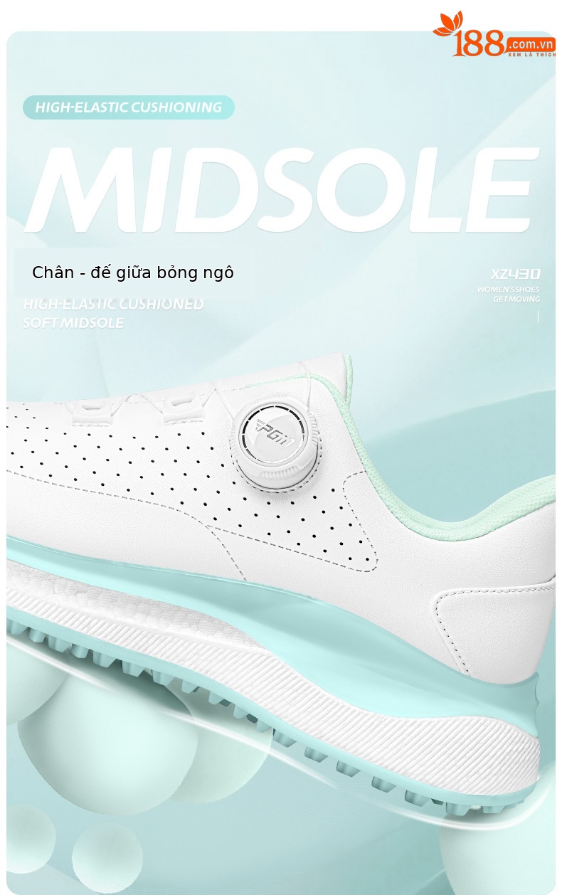 Giày golf PGM nữ lỗ thông gió mùa hè đế bắp rang tăng chiều cao — Kem muối biển-[Lỗ thông gió tản nhiệt/Đế giữa bật lên/Giày chống trượt được cấp bằng sáng chế] XZ430, Kem đường bột-[Lỗ thông gió tản nhiệt/đế giữa bỏng ngô/gai chống trượt được cấp bằng sáng chế] XZ430 chi tiết 6