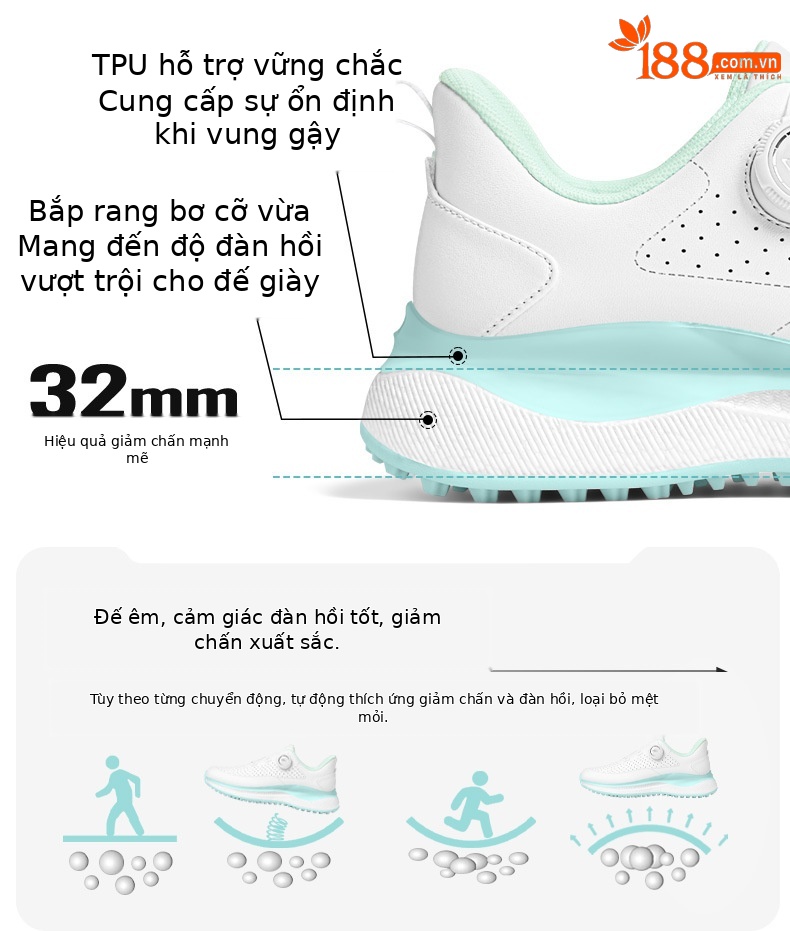 Giày golf PGM nữ lỗ thông gió mùa hè đế bắp rang tăng chiều cao — Kem muối biển-[Lỗ thông gió tản nhiệt/Đế giữa bật lên/Giày chống trượt được cấp bằng sáng chế] XZ430, Kem đường bột-[Lỗ thông gió tản nhiệt/đế giữa bỏng ngô/gai chống trượt được cấp bằng sáng chế] XZ430 chi tiết 7