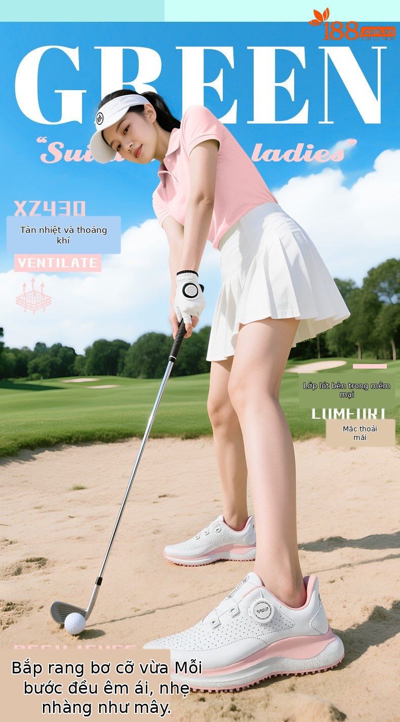Giày golf PGM nữ lỗ thông gió mùa hè đế bắp rang tăng chiều cao — Kem muối biển-[Lỗ thông gió tản nhiệt/Đế giữa bật lên/Giày chống trượt được cấp bằng sáng chế] XZ430, Kem đường bột-[Lỗ thông gió tản nhiệt/đế giữa bỏng ngô/gai chống trượt được cấp bằng sáng chế] XZ430 chi tiết 2