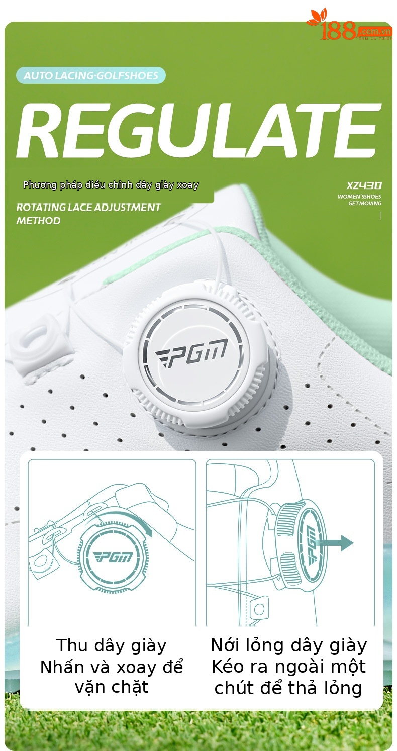 Giày golf PGM nữ lỗ thông gió mùa hè đế bắp rang tăng chiều cao — Kem muối biển-[Lỗ thông gió tản nhiệt/Đế giữa bật lên/Giày chống trượt được cấp bằng sáng chế] XZ430, Kem đường bột-[Lỗ thông gió tản nhiệt/đế giữa bỏng ngô/gai chống trượt được cấp bằng sáng chế] XZ430 chi tiết 9