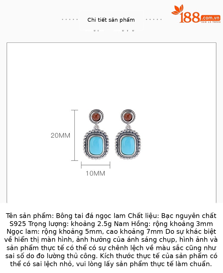 Bông tai bạc S925 hình vuông đính đá mã não đỏ phong cách retro — một cặp chi tiết 2