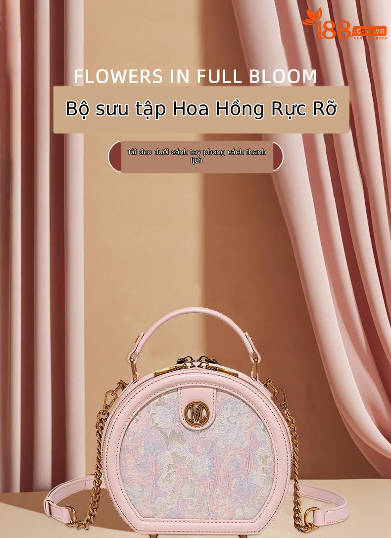 Túi đeo chéo nữ dáng tròn phong cách Pháp cổ điển, thiết kế bánh tròn cầm tay chi tiết 1