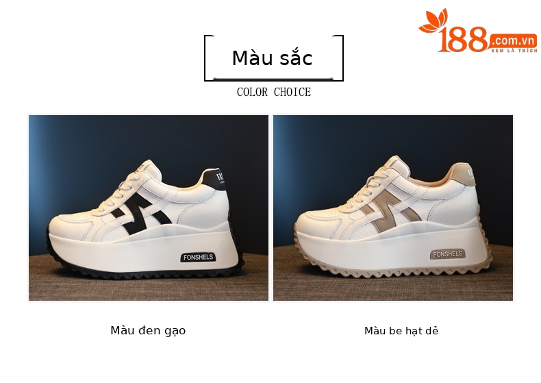 Giày sneaker nữ đế dày tăng chiều cao phong cách Đức Huấn — Cơm trắng mơ chi tiết 2
