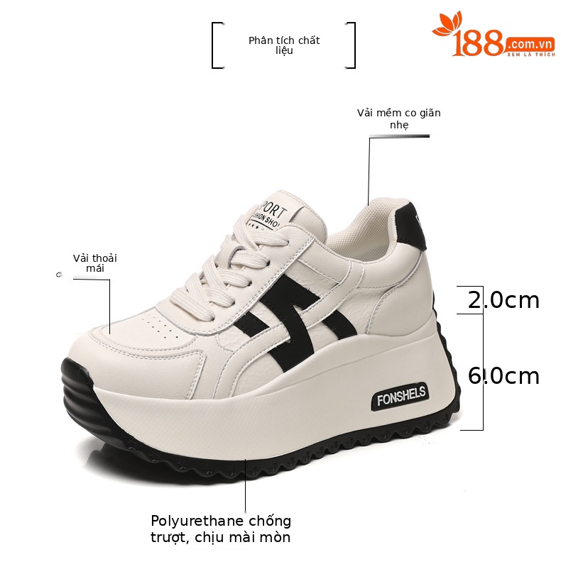 Giày sneaker nữ đế dày tăng chiều cao phong cách Đức Huấn — Cơm trắng mơ chi tiết 3