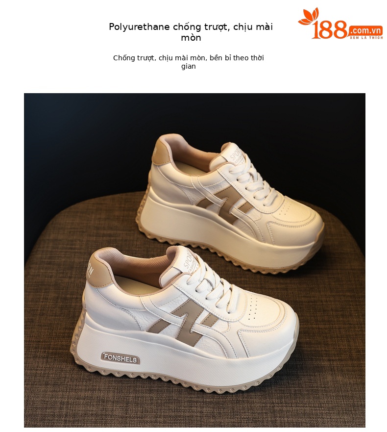 Giày sneaker nữ đế dày tăng chiều cao phong cách Đức Huấn — Cơm trắng mơ chi tiết 10