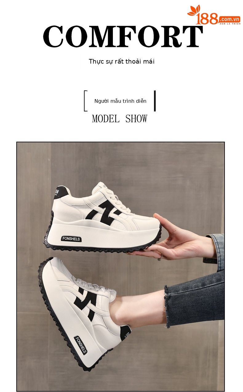Giày sneaker nữ đế dày tăng chiều cao phong cách Đức Huấn — Cơm trắng mơ chi tiết 11