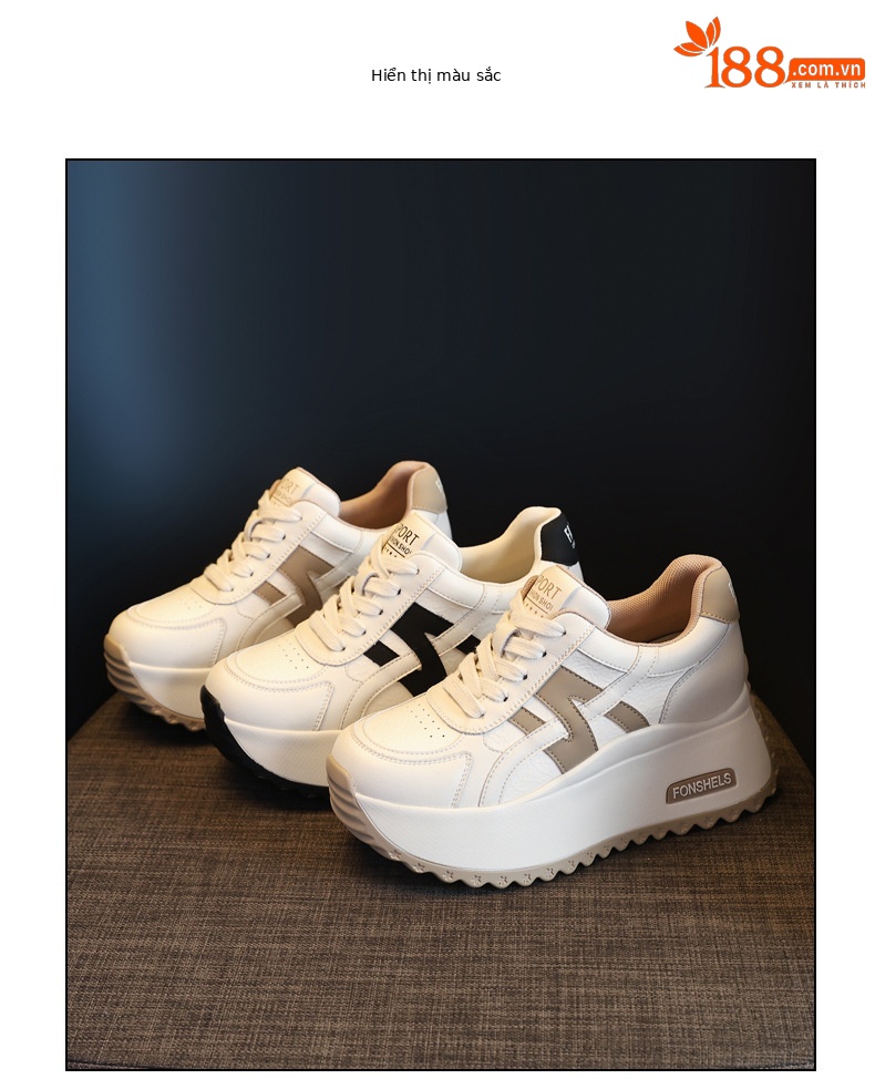 Giày sneaker nữ đế dày tăng chiều cao phong cách Đức Huấn — Cơm trắng mơ chi tiết 18