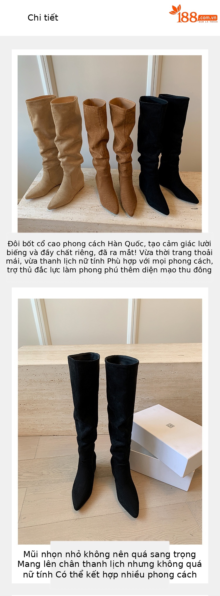 Boot nữ cao cổ mũi nhọn tăng chiều cao đế xuồng da lộn thu đông 2025 — Lớp lót đơn màu mơ, Lớp lót nhung đen, Lớp lót nhung màu mơ, Nhung nâu chi tiết 5